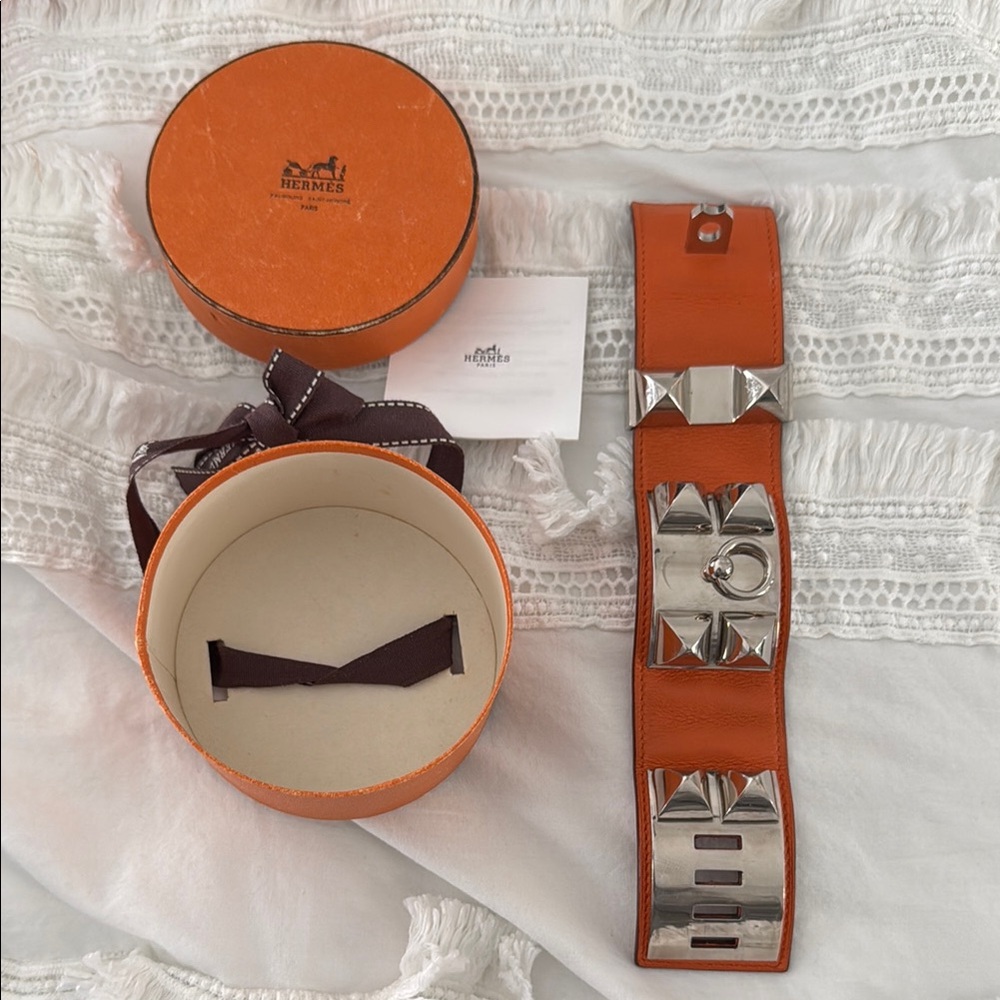 Hermès Collier de Chien Orange Leather Bracelet